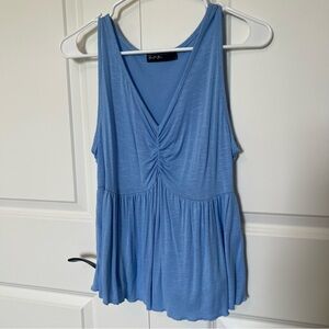 Milk Blue Baby Blue Ruched Sleeveless Babydoll PeplumTop Coquette Pastel
